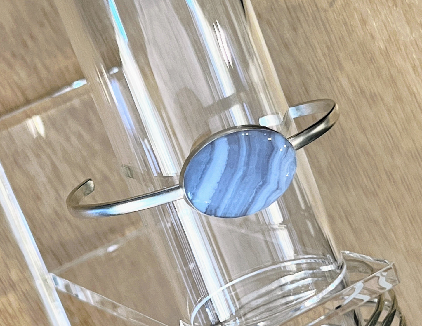 Blue lace agate .925 sterling silver cuff bracelet