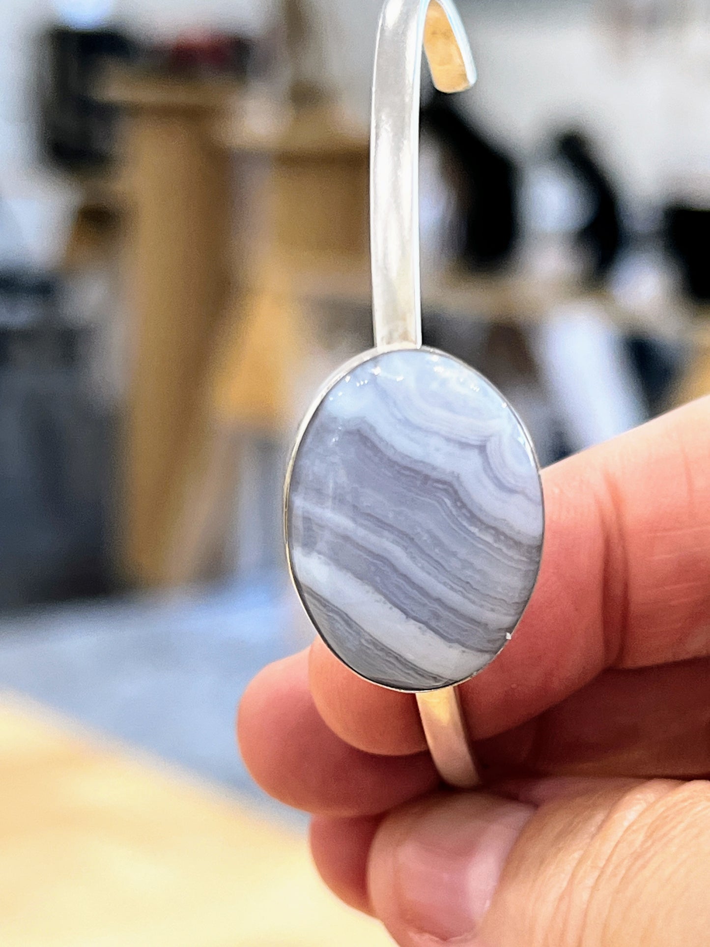 Blue lace agate .925 sterling silver cuff bracelet