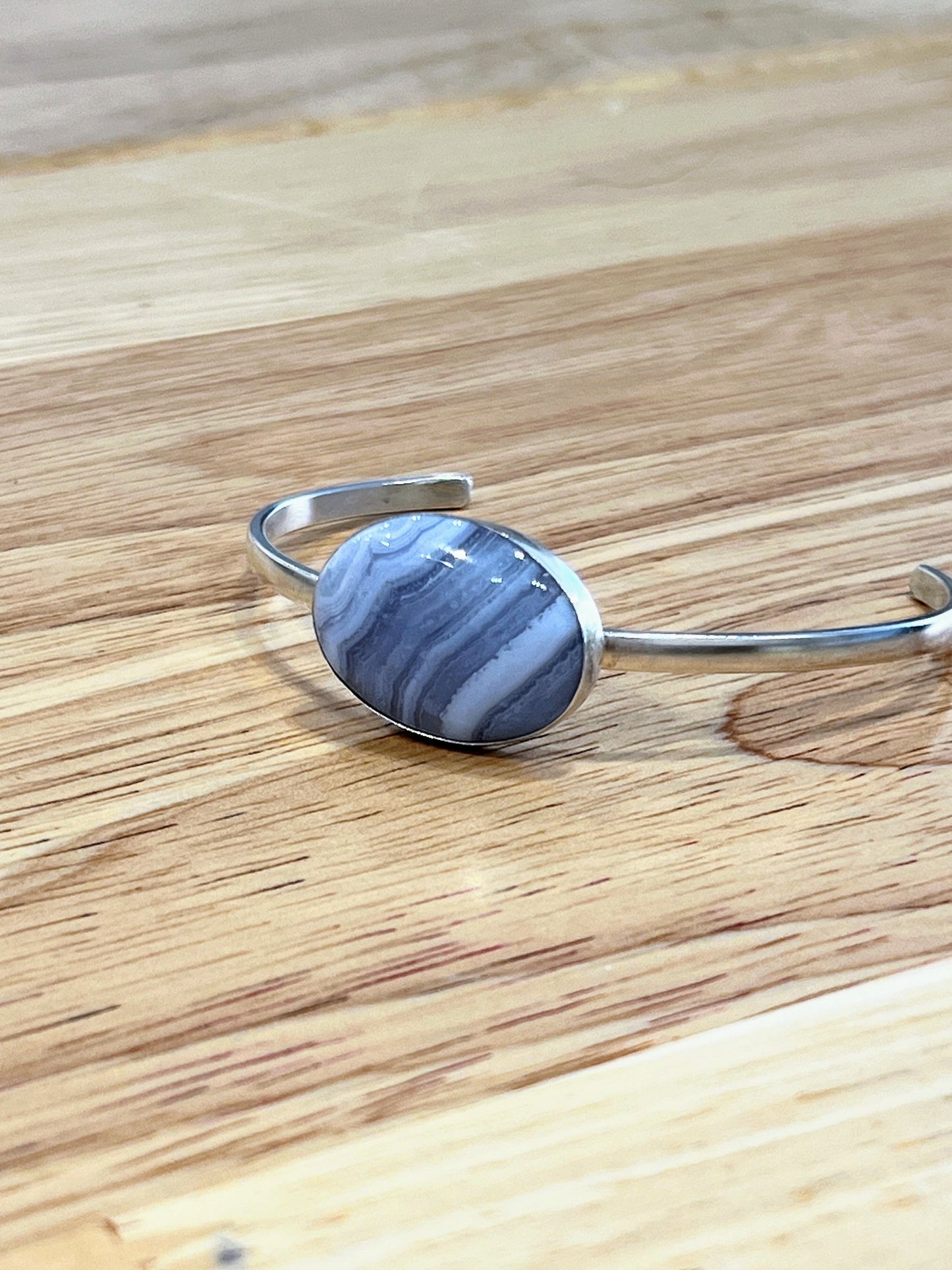 Blue lace agate .925 sterling silver cuff bracelet