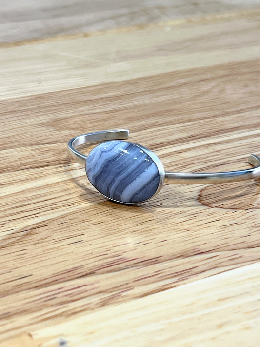 Blue lace agate .925 sterling silver cuff bracelet