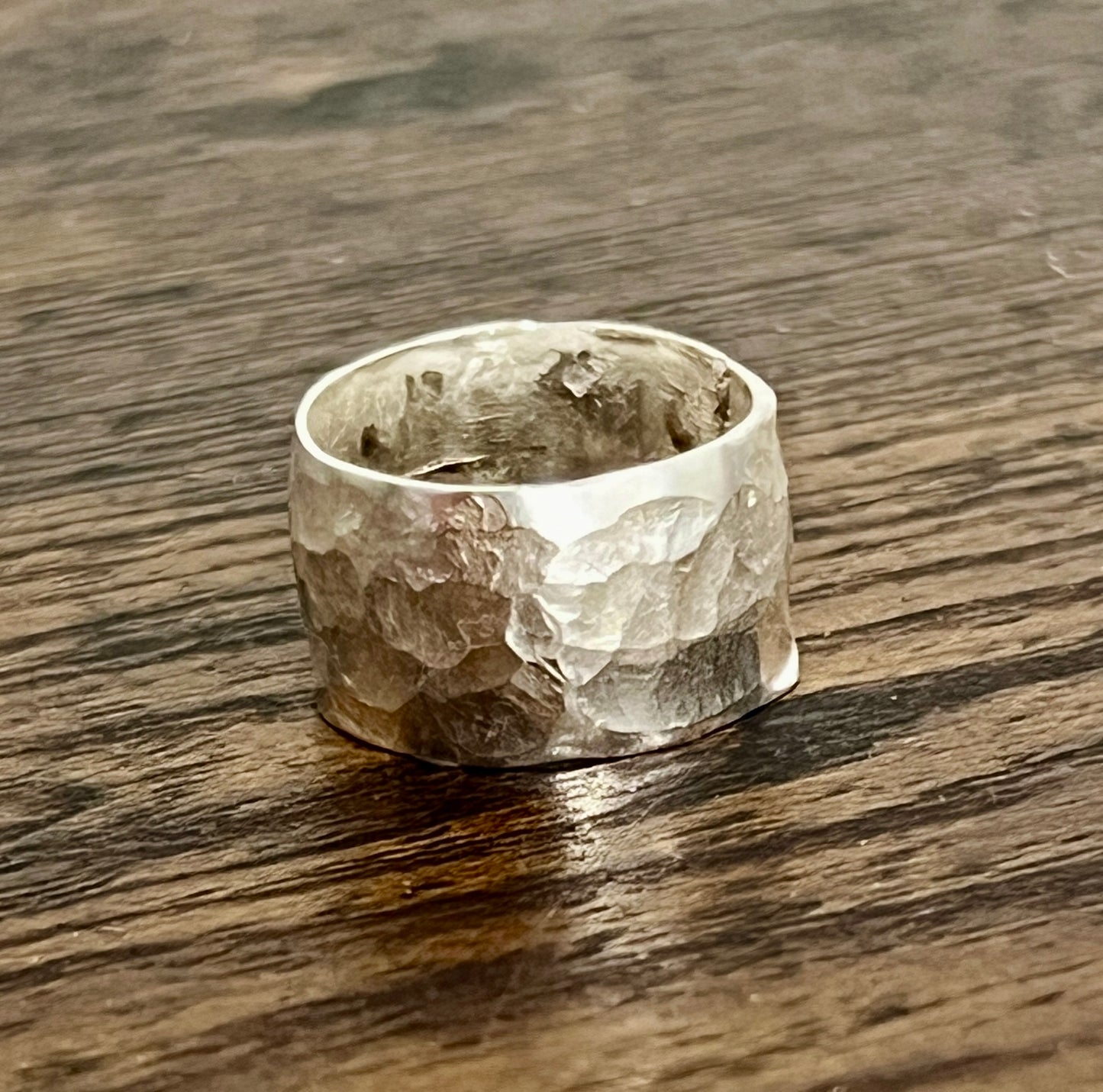 Thick hammered .925 silver band