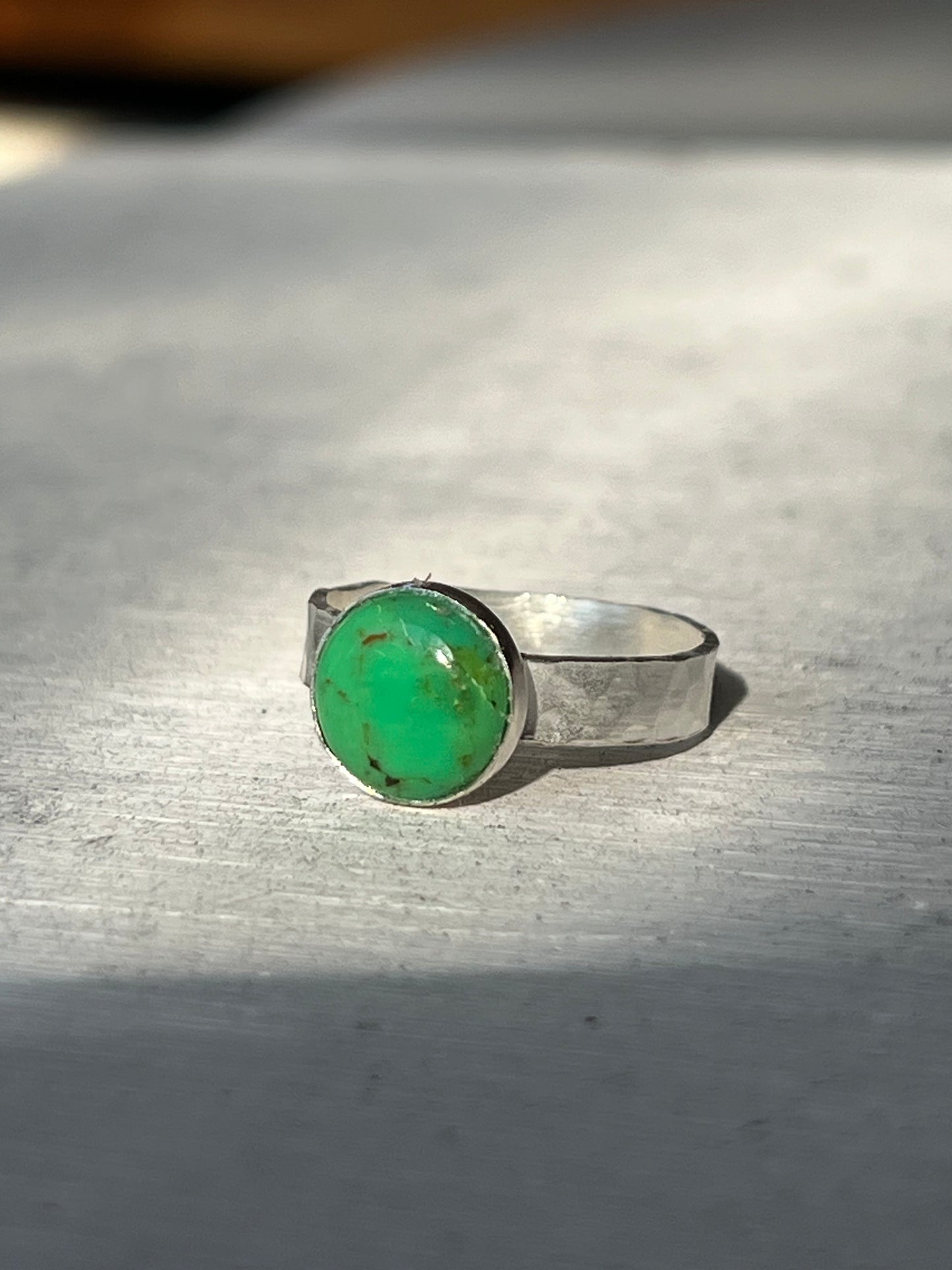 Green turquoise with hammered silver band
