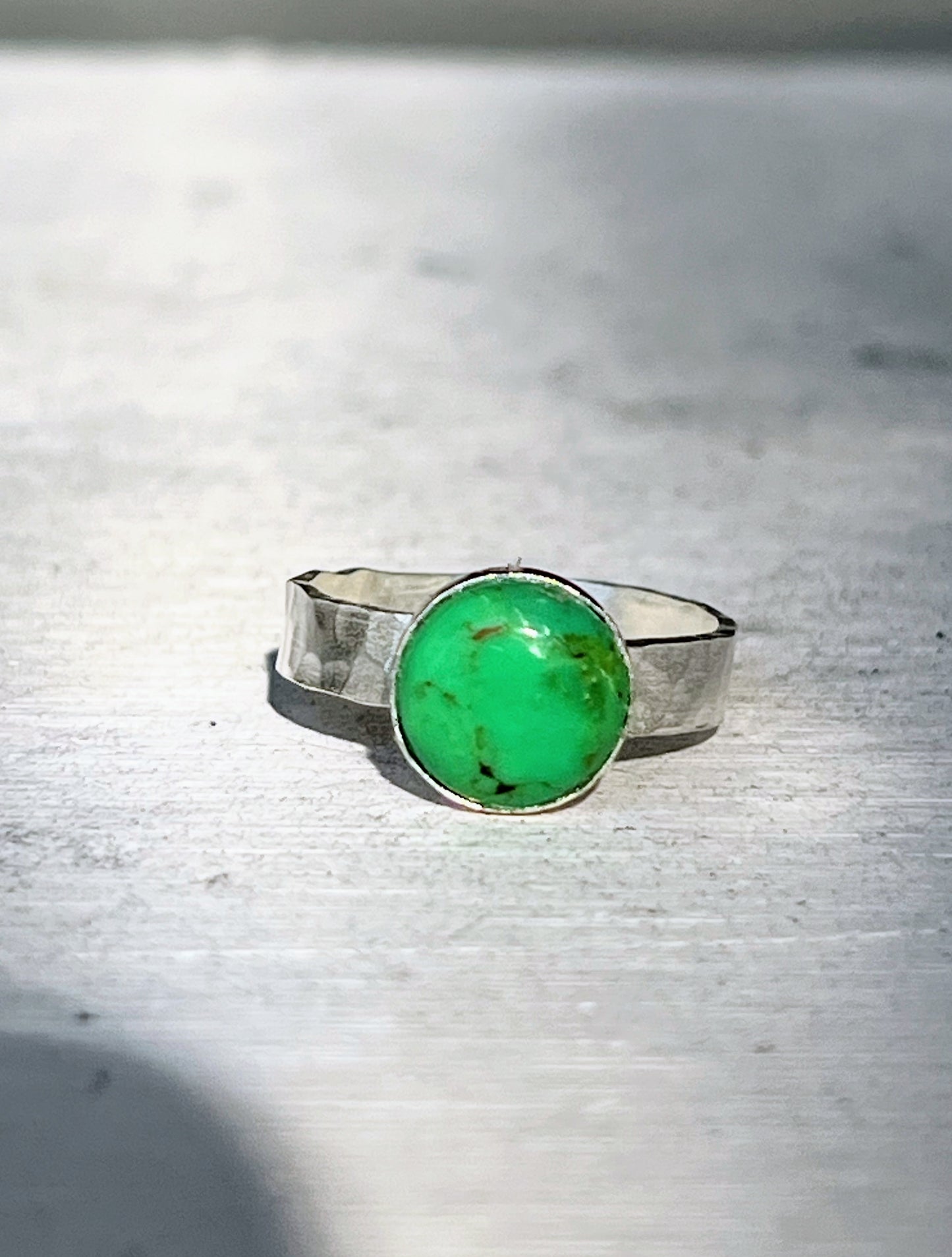 Green turquoise with hammered silver band