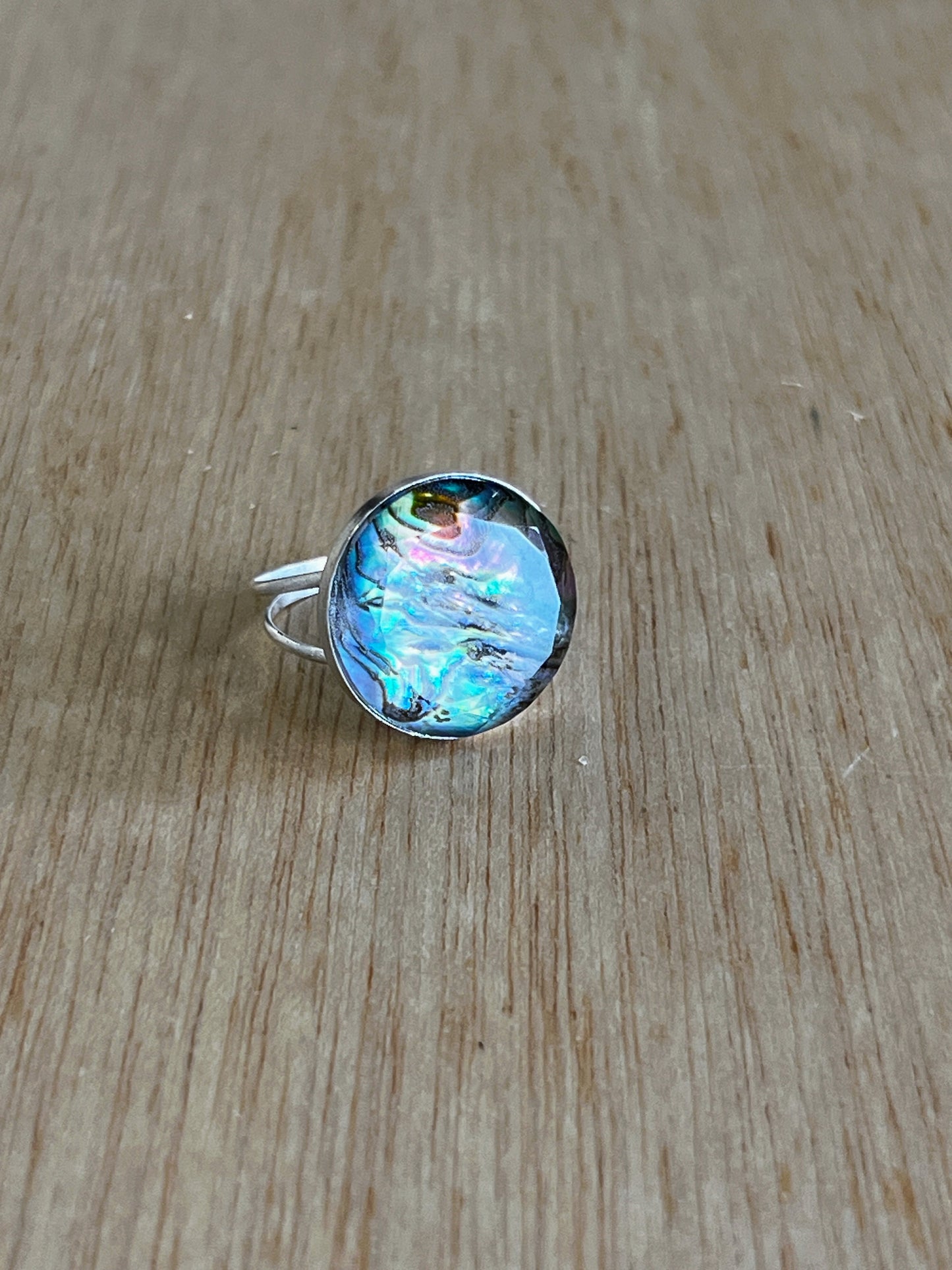 Gorgeous abalone and crystal statement ring