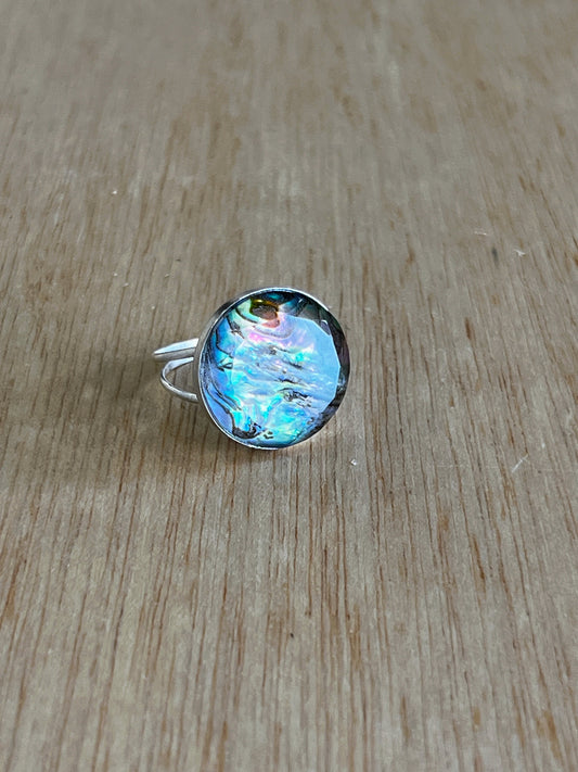 Gorgeous abalone and crystal statement ring