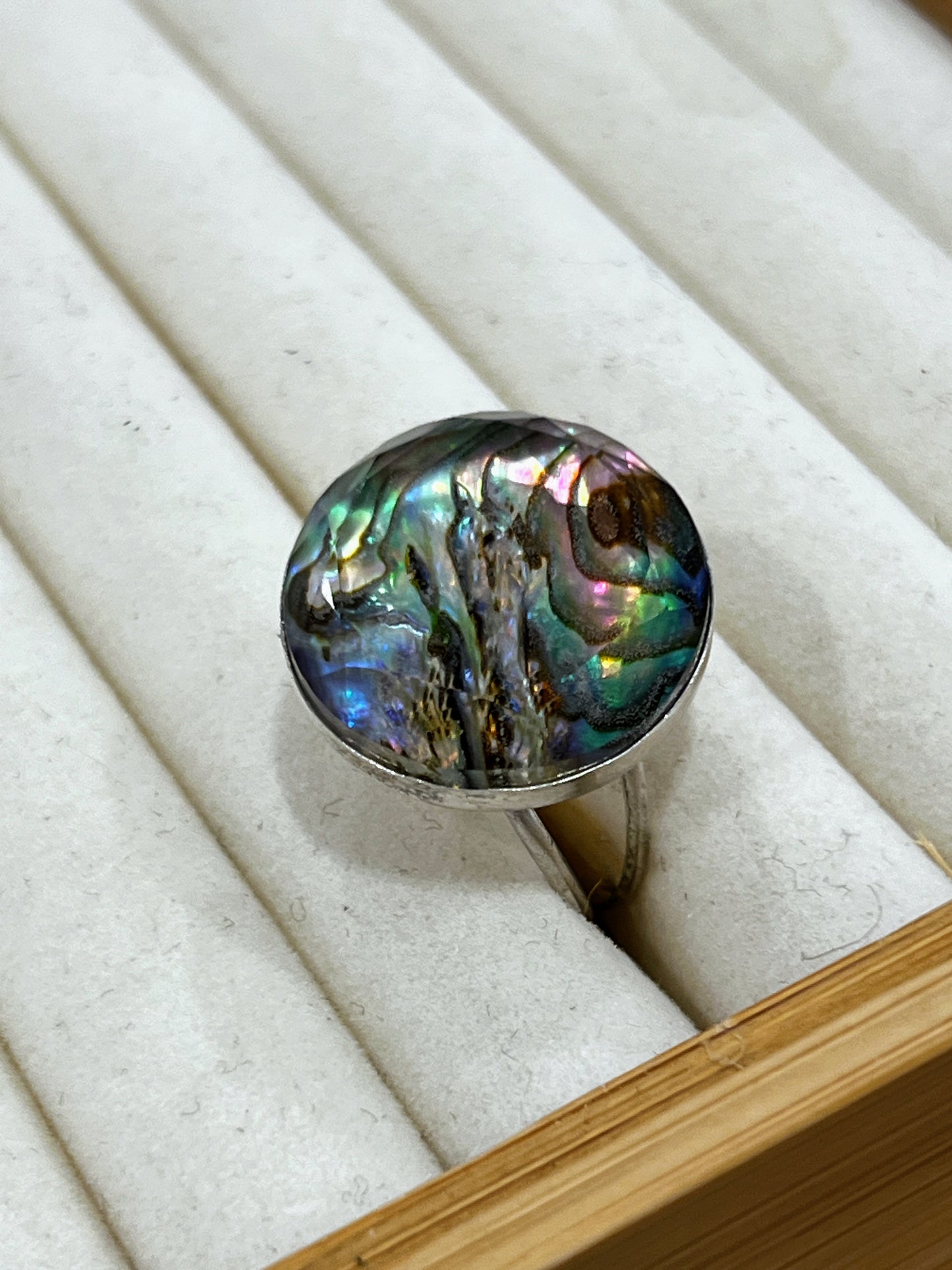 Gorgeous abalone and crystal statement ring