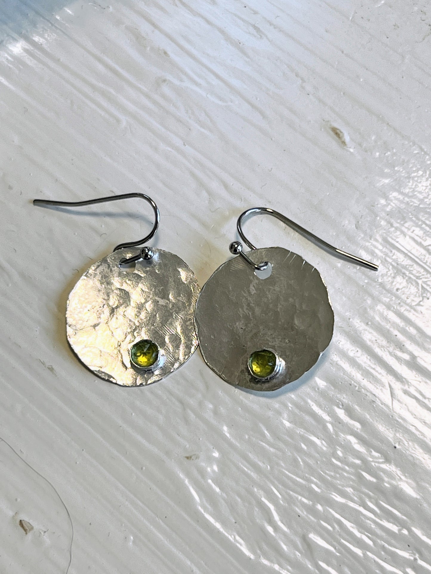 Sterling Silver Hammered Circle Earrings with Small. Stones