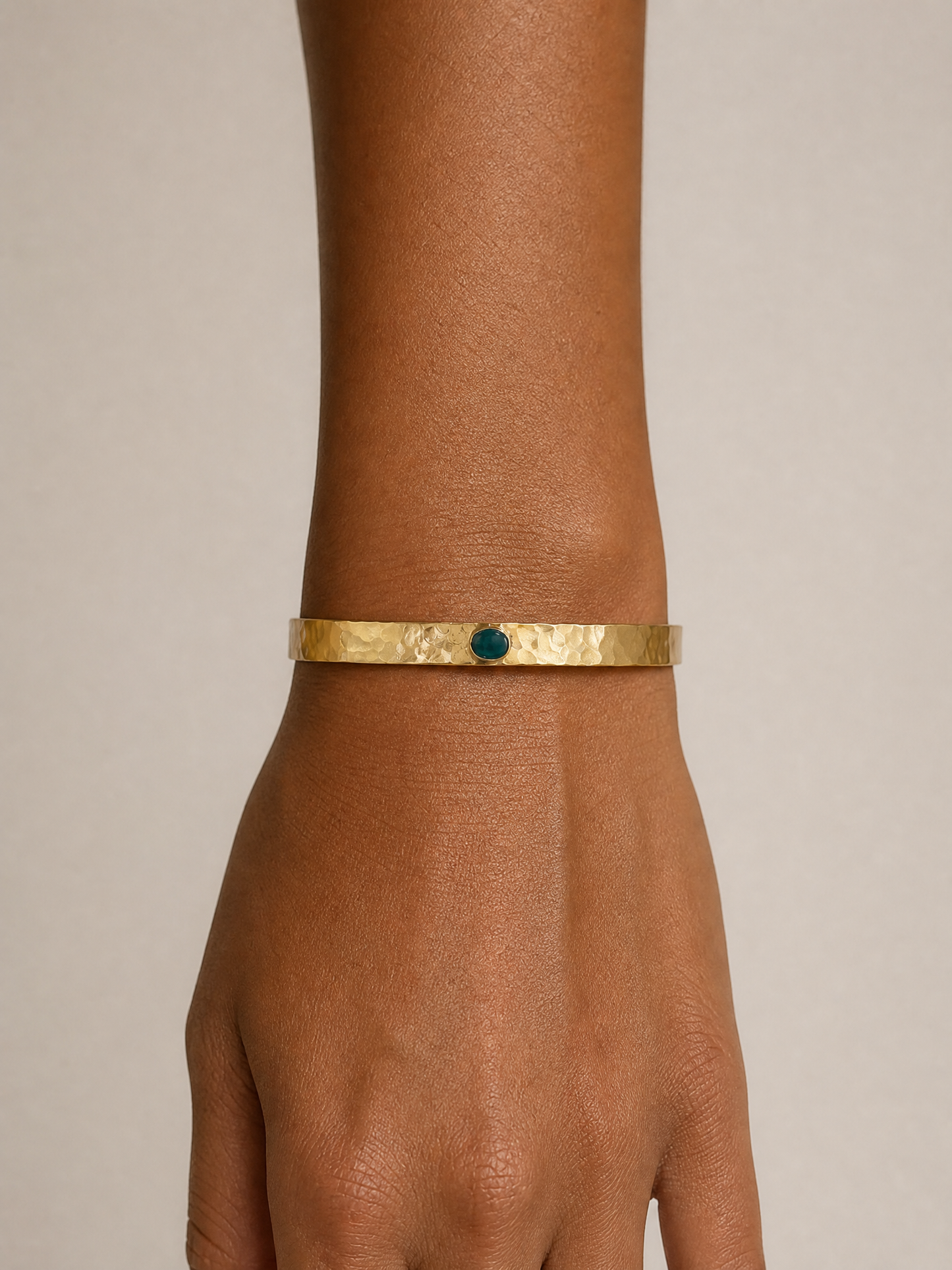 Handcrafted Thick Hammered 14K Gold Fill Cuff Bracelet with Stone – Made in California, Can Personalize