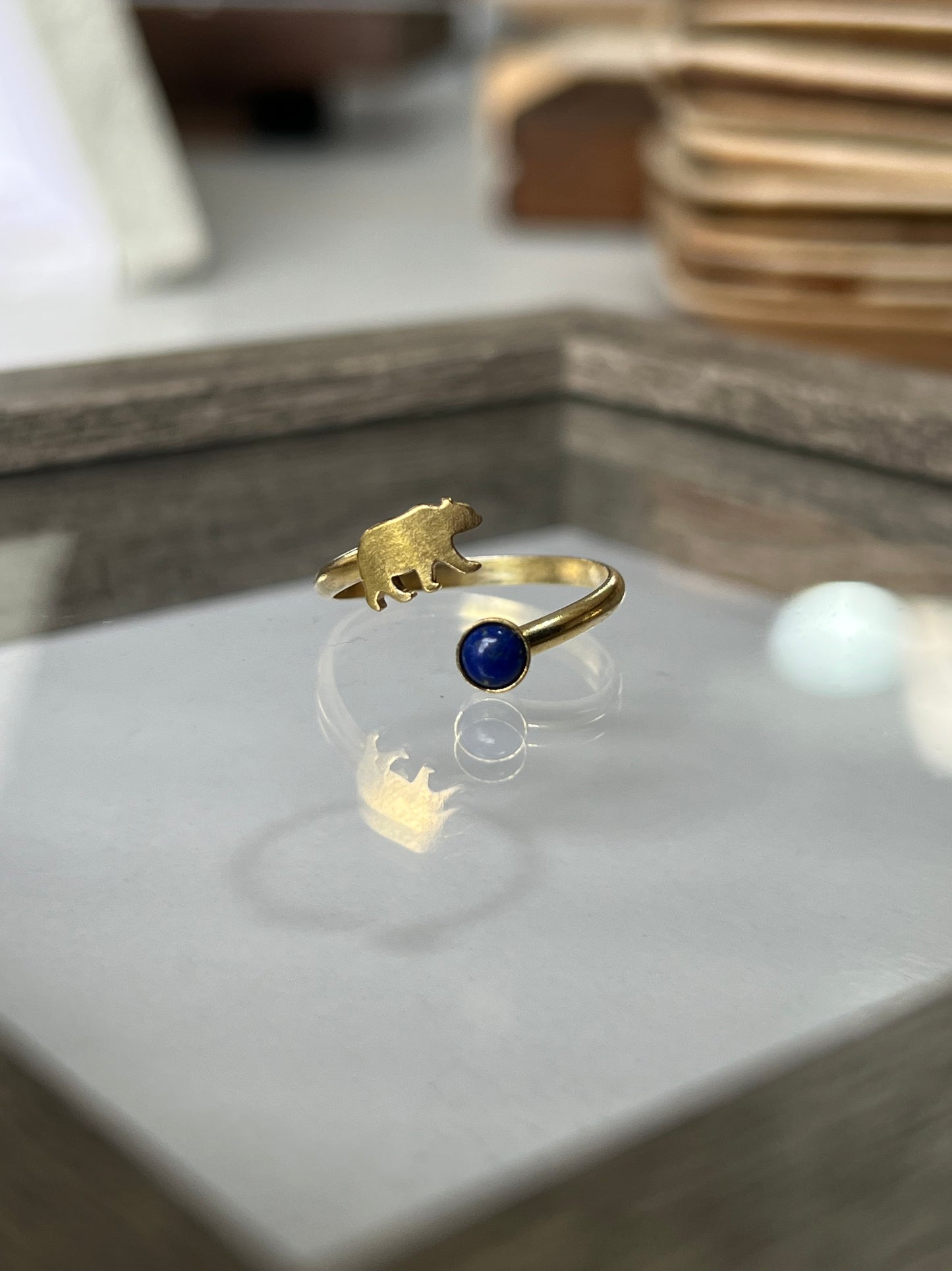 Adjustable Bear + Stone Ring