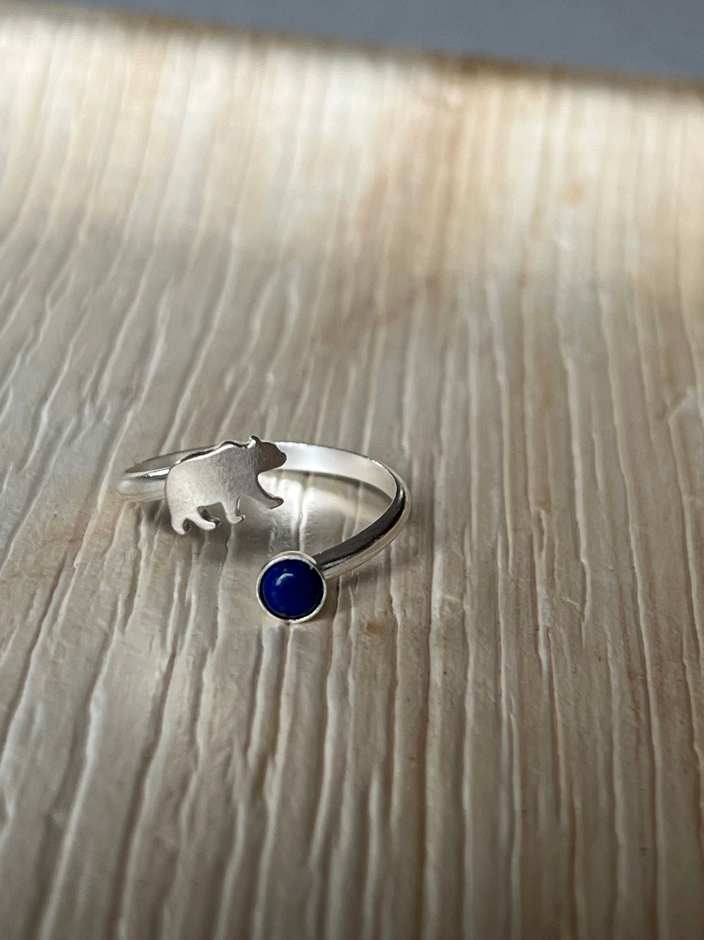 Adjustable Bear + Stone Ring