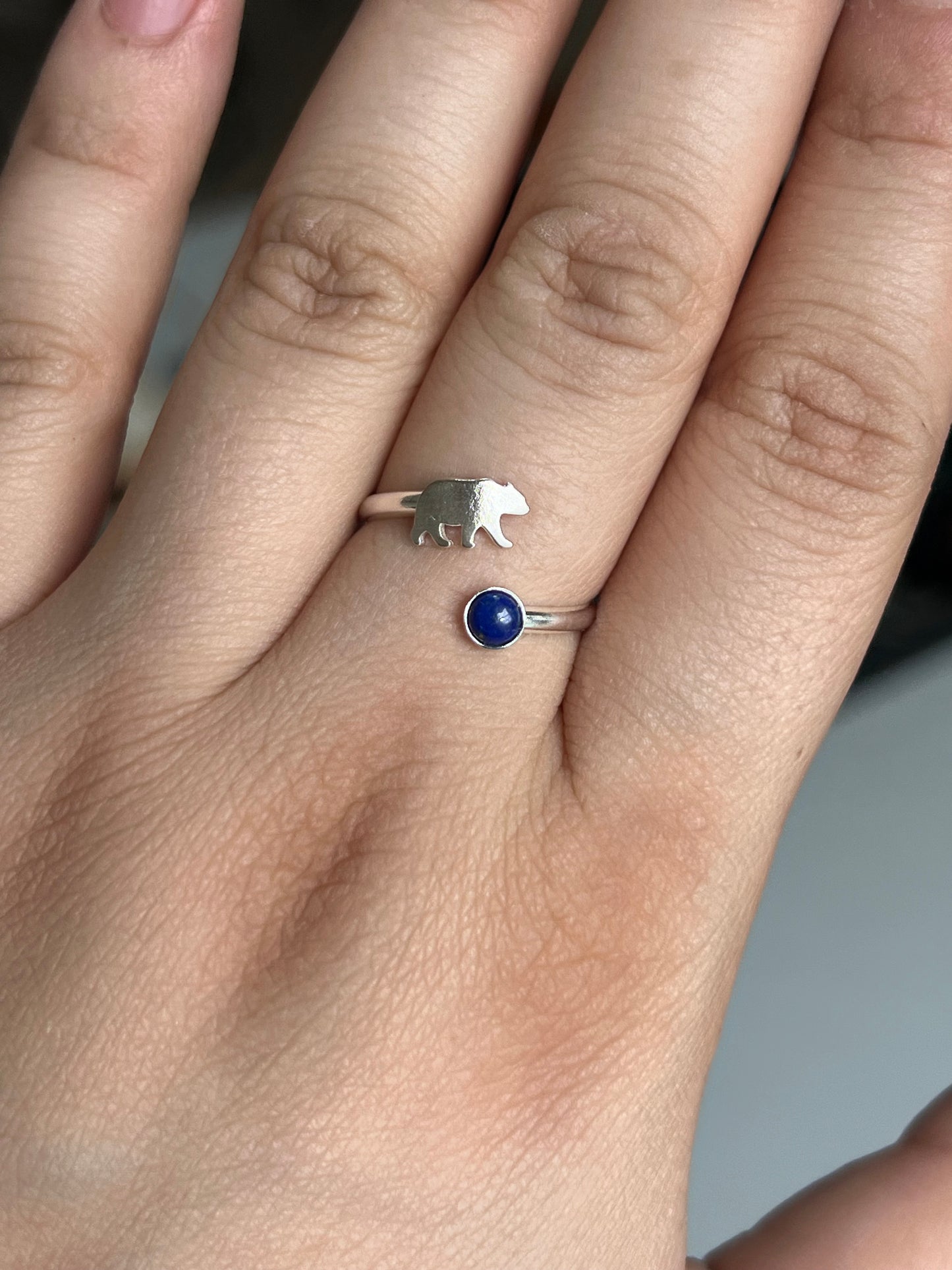Adjustable Bear + Stone Ring