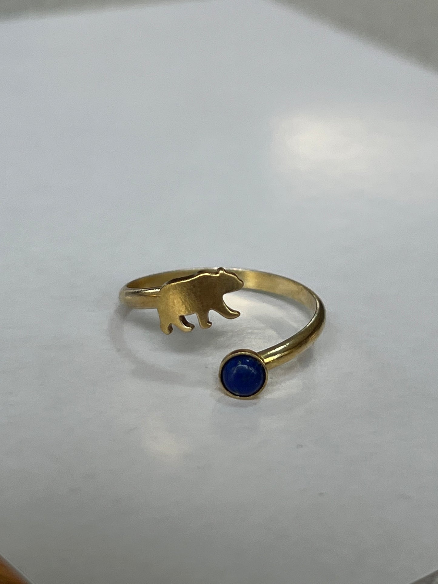Adjustable Bear + Stone Ring
