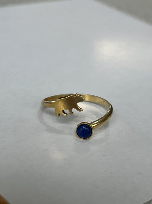 Adjustable Bear + Stone Ring