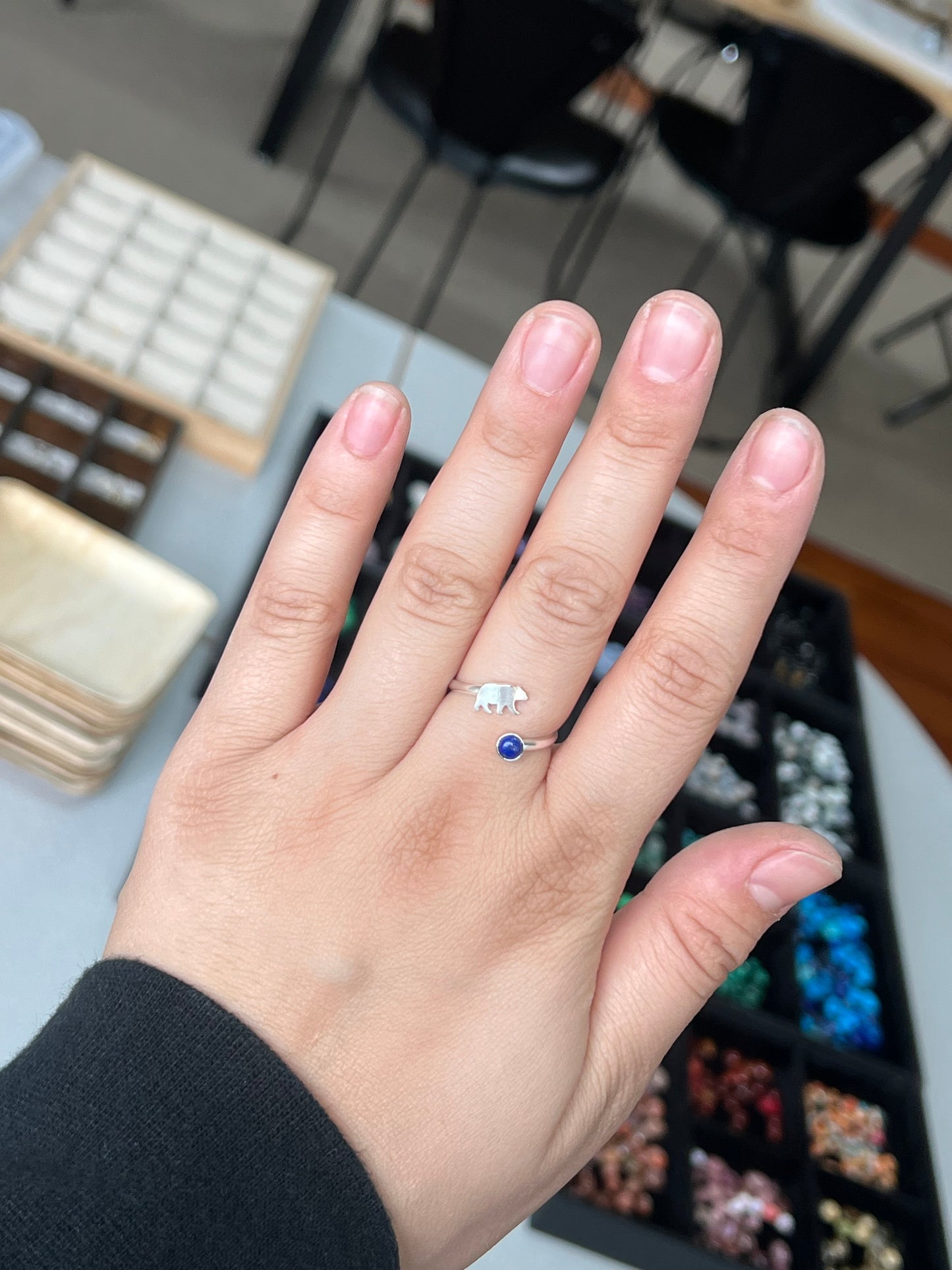 Adjustable Bear + Stone Ring
