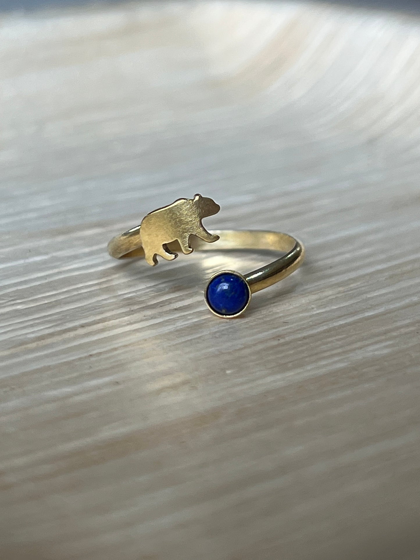 Adjustable Bear + Stone Ring