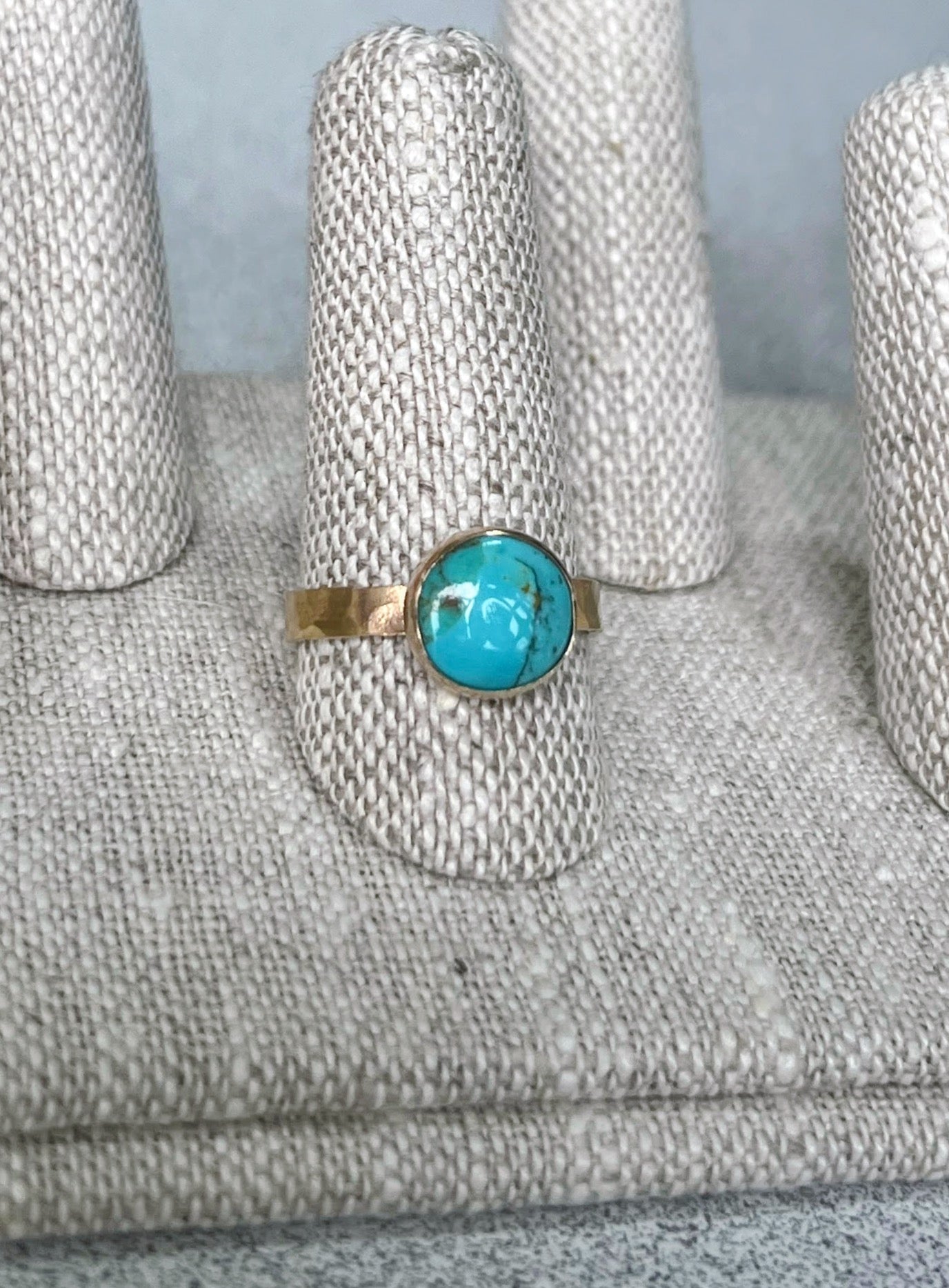 Turquoise Ring with Hammered 14k Gold Fill Band