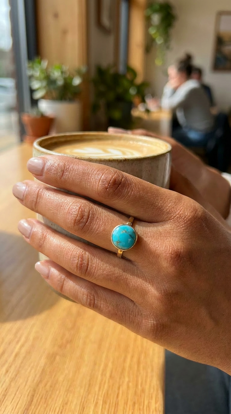 Turquoise Ring with Hammered 14k Gold Fill Band