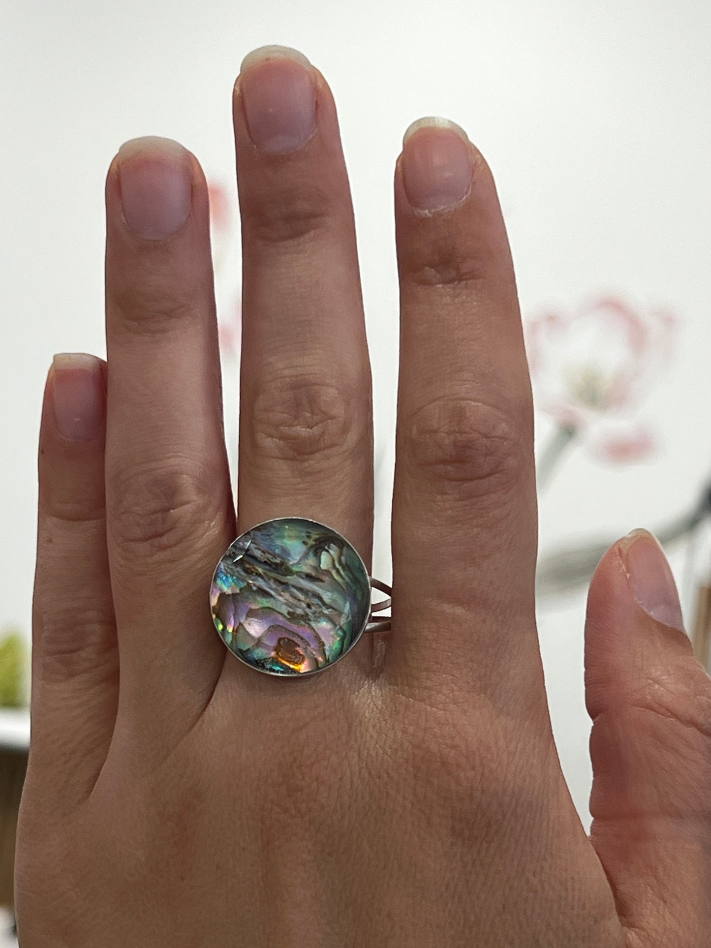 Gorgeous abalone and crystal statement ring