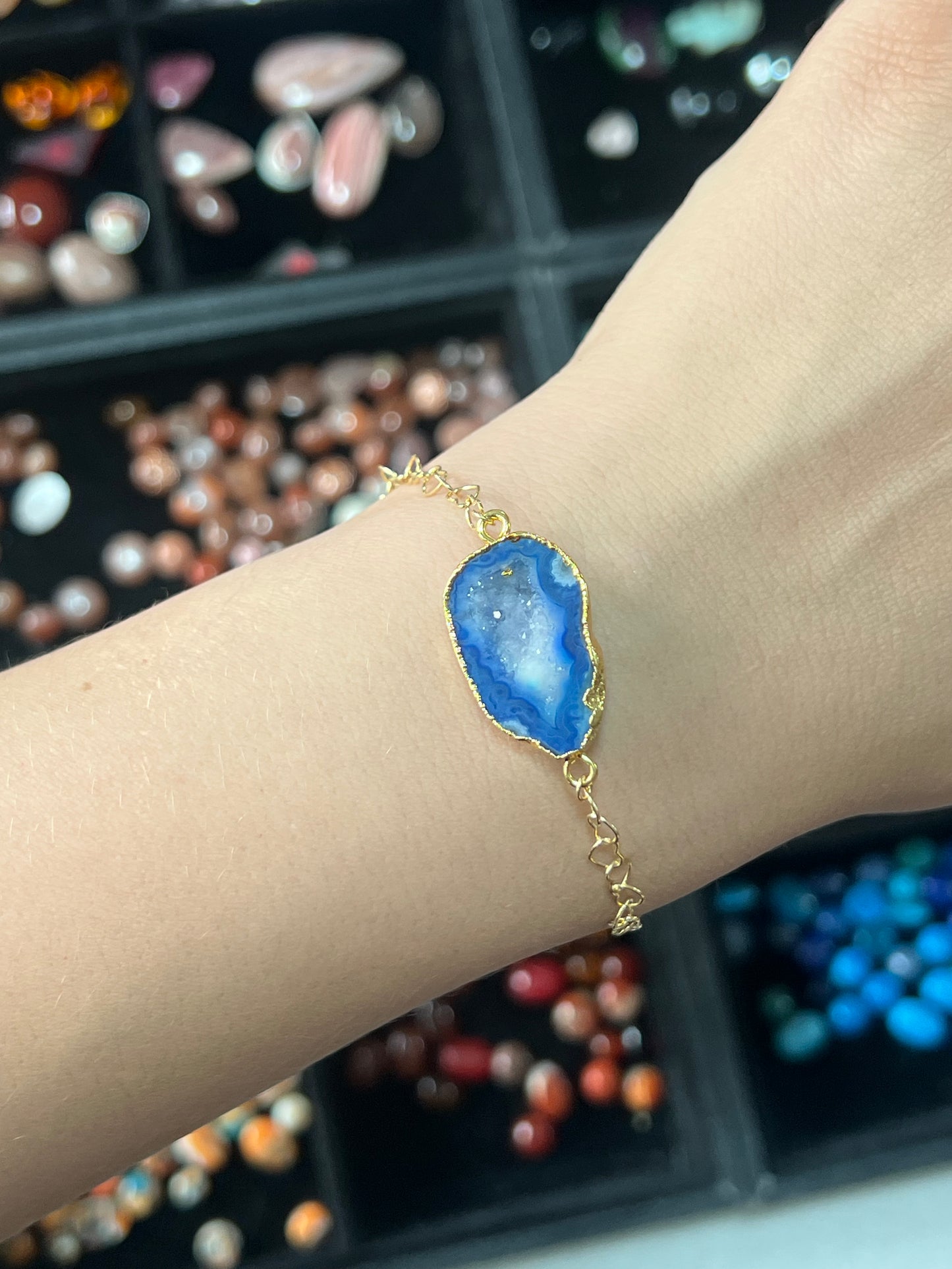 Druzy Bracelet in Gold - Available in Blue, Pink or Purple