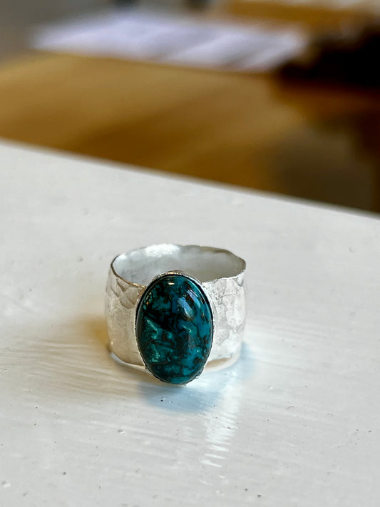 Super thick .925 sterling silver band with gemstone