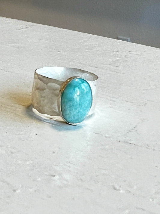 Super thick hammered .925 sterling silver band with gemstone