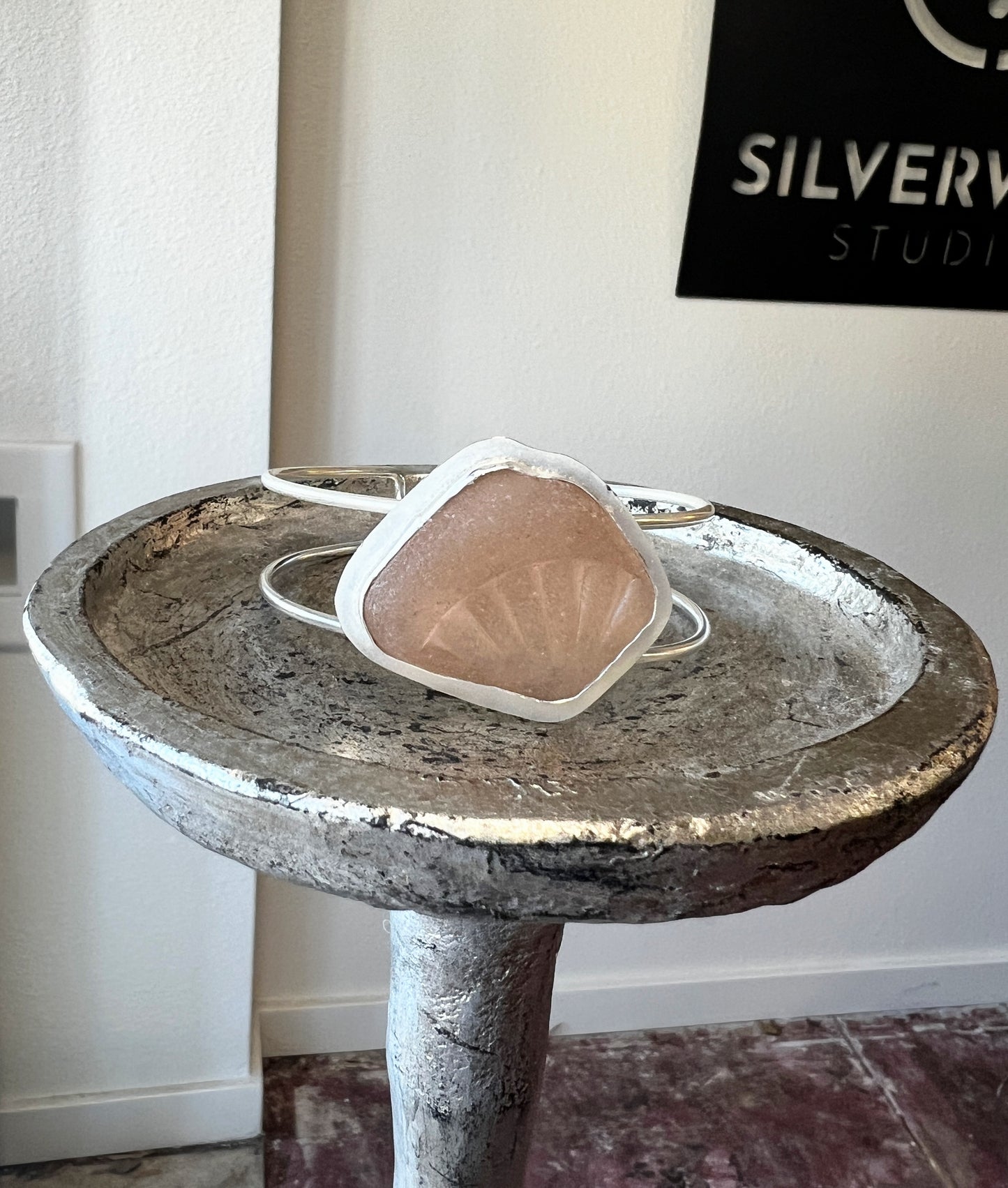 One of a Kind Sea Glass Sterling Silver Cuff Bracelet