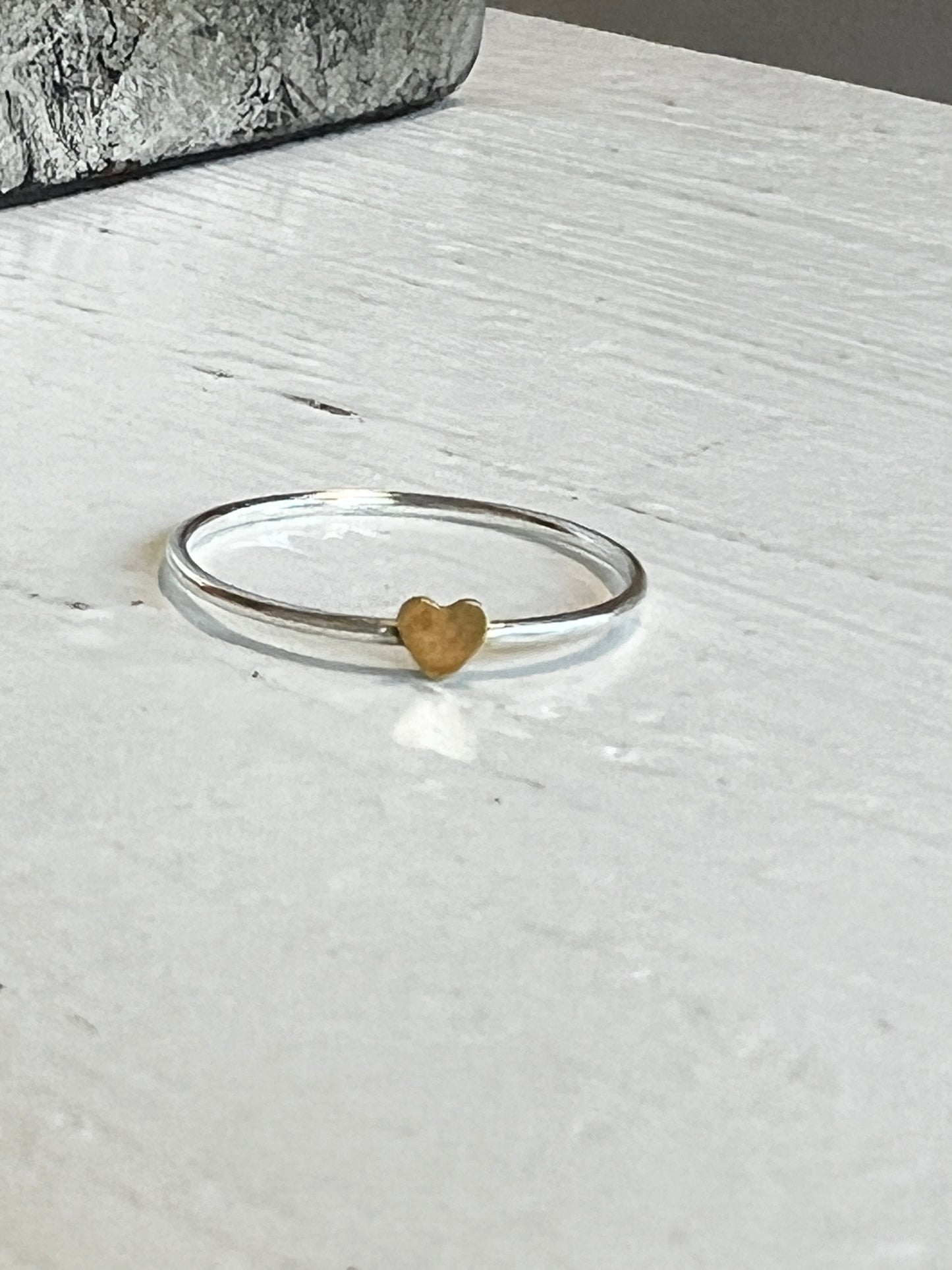 Delicate .925 silver band with gold plated heart ring