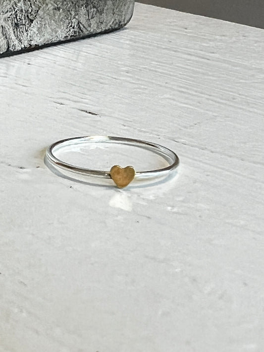 Delicate .925 silver band with gold plated heart ring
