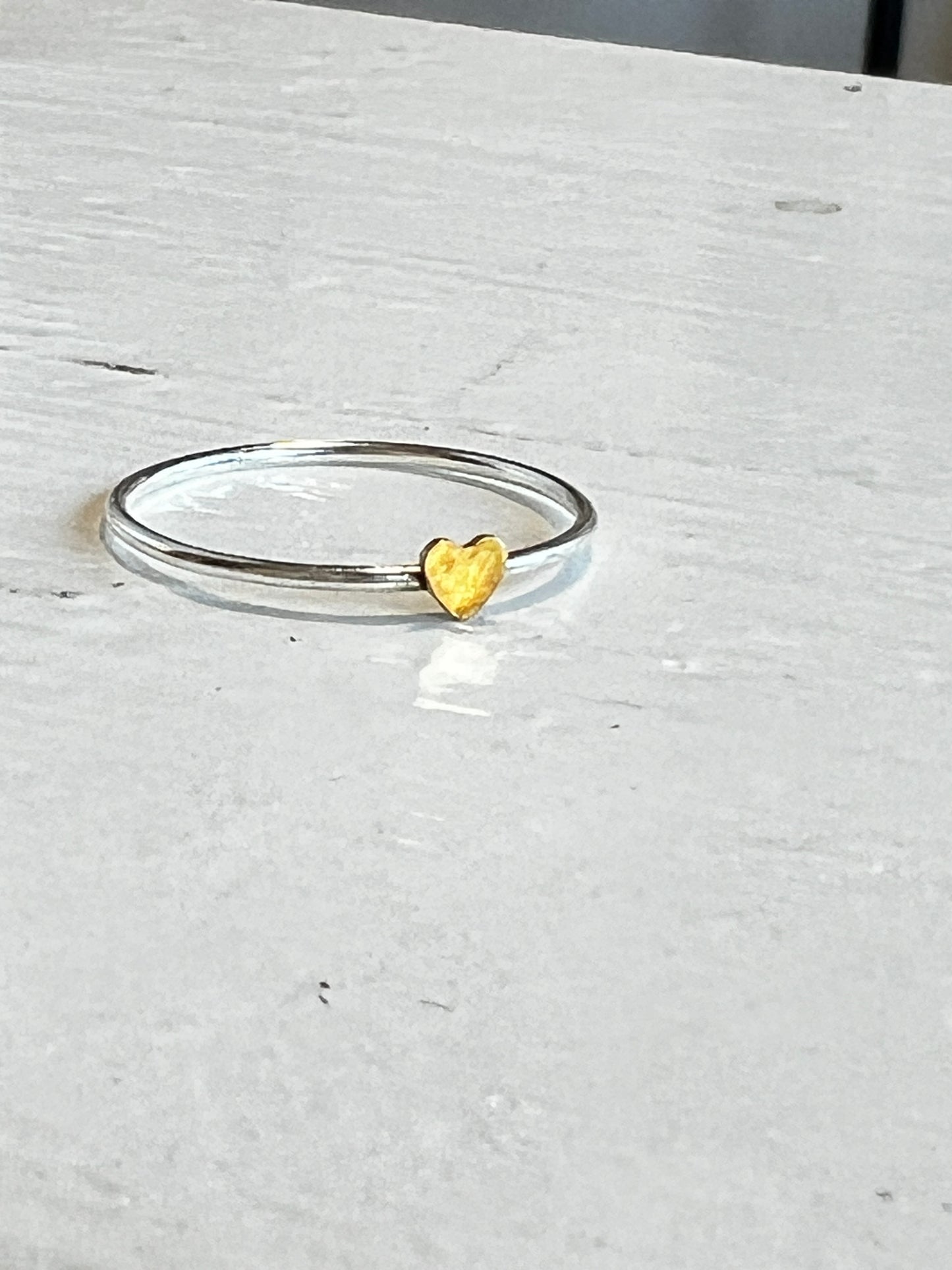 Delicate .925 silver band with gold plated heart ring