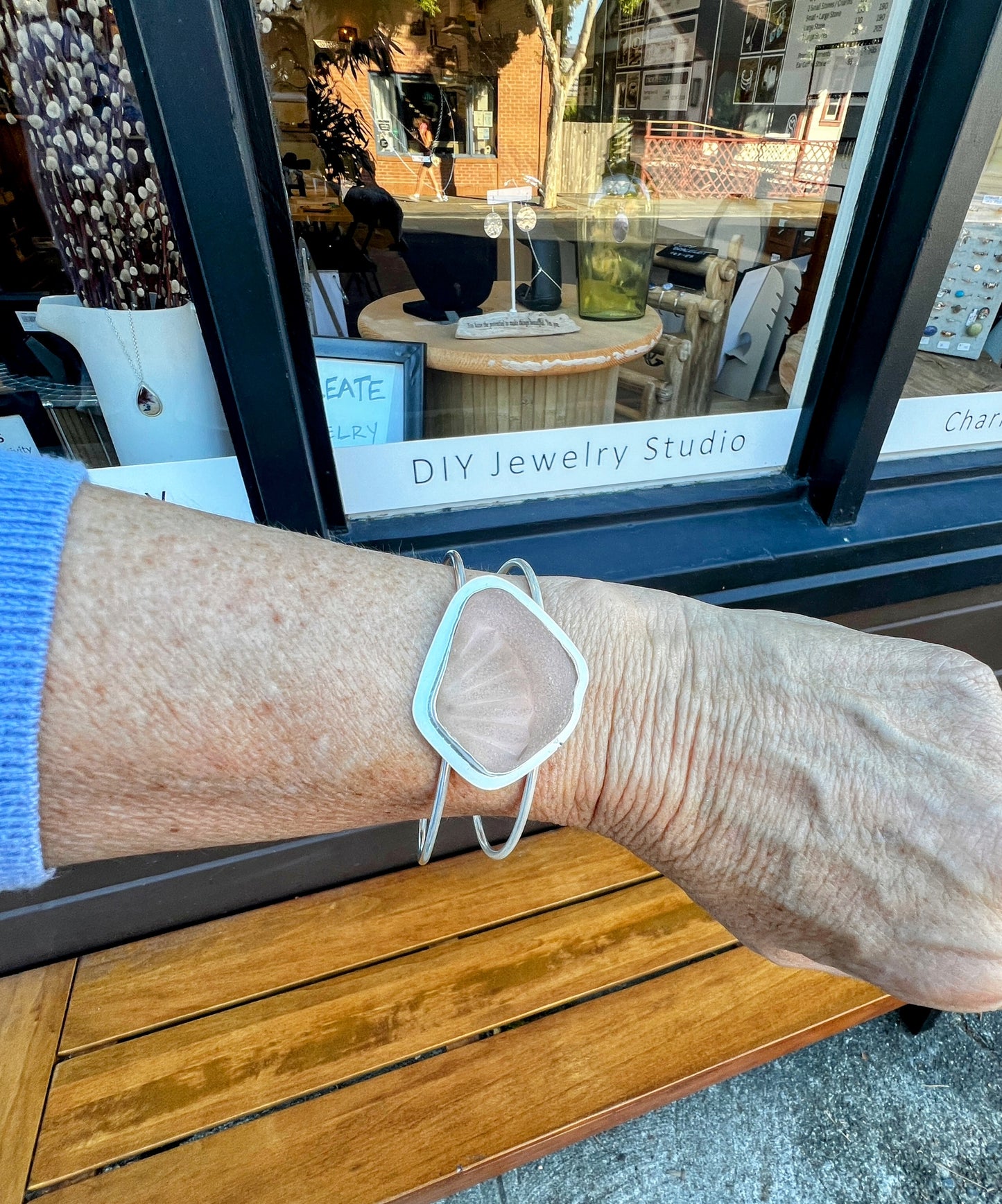 One of a Kind Sea Glass Sterling Silver Cuff Bracelet