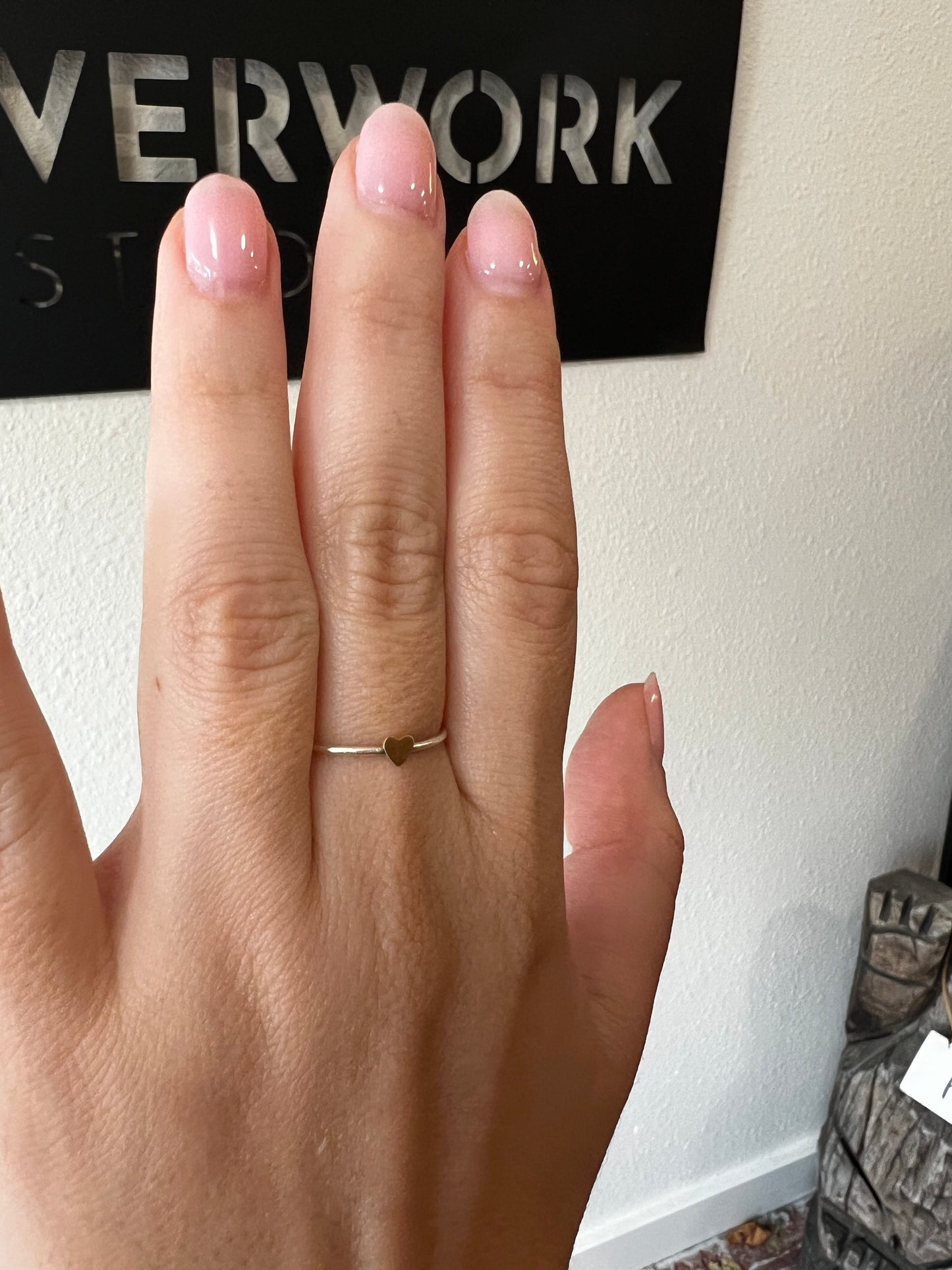 Delicate .925 silver band with gold plated heart ring