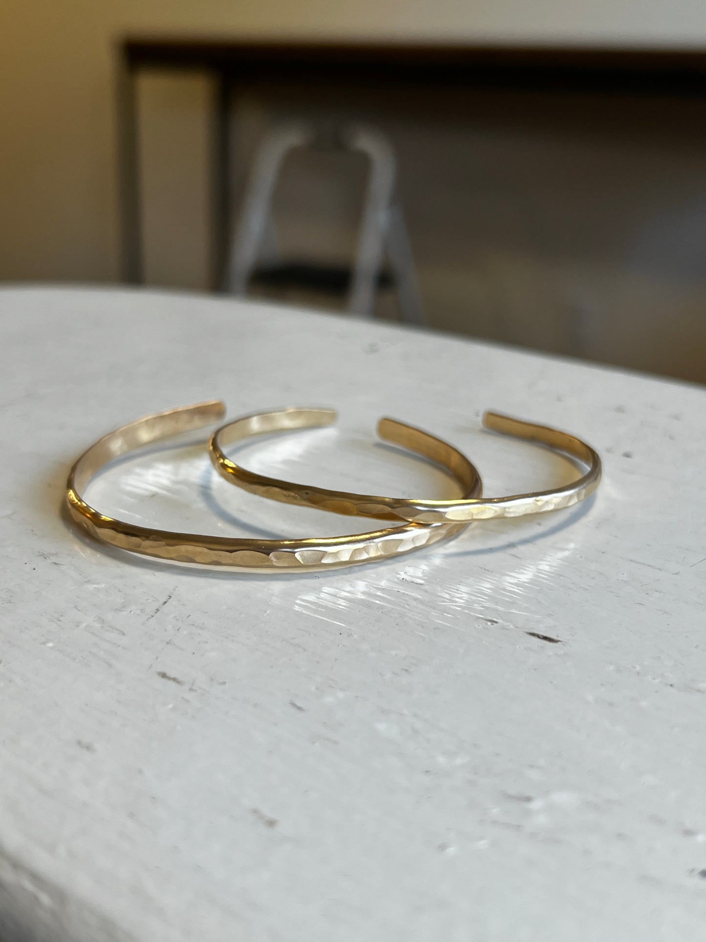 Handcrafted Thick Hammered 14K Gold Fill Cuff Bracelet – Made in California, Can Personalize