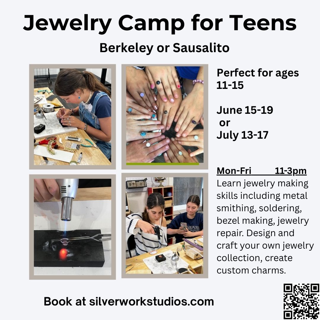 Advertisement for Jewelry Camp for Teens with images of participants and text details.